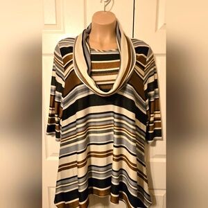 Multi-striped cowl neck top